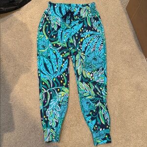 Lilly Pulitzer Luxletic Teal and Yellow Print Joggers